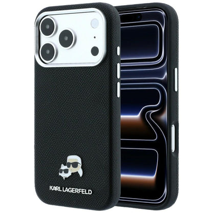 Coque MagSafe pour Apple iPhone 18 Pro / 17 Pro, Karl Lagerfeld, Grained KC Heads, Noire
