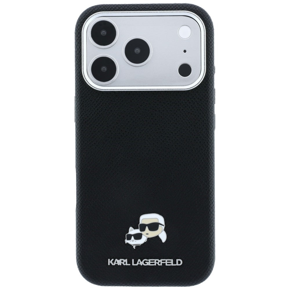 Coque MagSafe pour Apple iPhone 18 Pro / 17 Pro, Karl Lagerfeld, Grained KC Heads, Noire