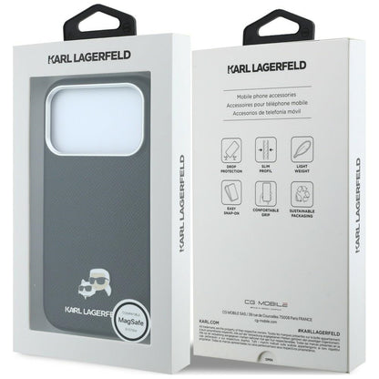 Coque MagSafe pour Apple iPhone 18 Pro / 17 Pro, Karl Lagerfeld, Grained KC Heads, Noire