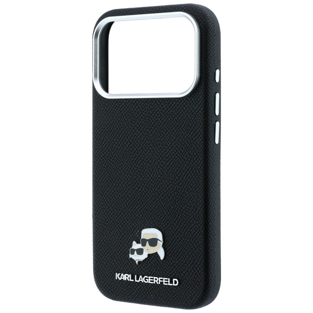 Coque MagSafe pour Apple iPhone 18 Pro / 17 Pro, Karl Lagerfeld, Grained KC Heads, Noire