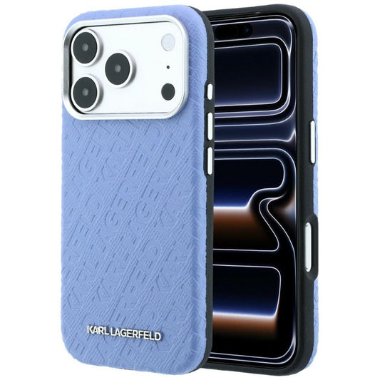 Coque MagSafe pour Apple iPhone 18 Pro / 17 Pro, Karl Lagerfeld, Logo Métal Grainé, Bleue