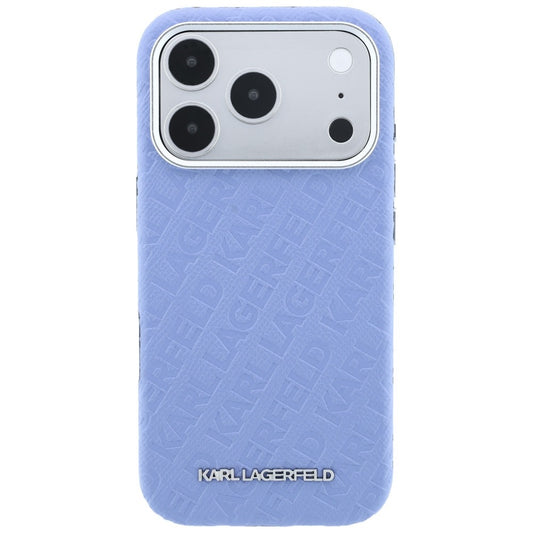 Coque MagSafe pour Apple iPhone 18 Pro / 17 Pro, Karl Lagerfeld, Logo Métal Grainé, Bleue