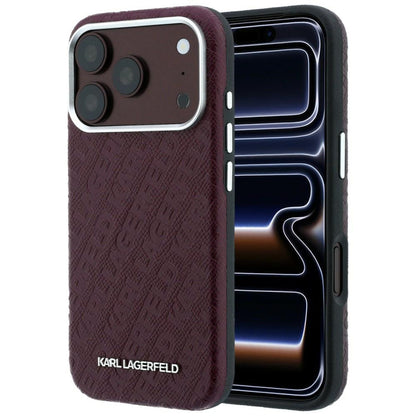 Coque MagSafe pour Apple iPhone 18 Pro / 17 Pro, Karl Lagerfeld, Logo Métal Grainé, Bordeaux