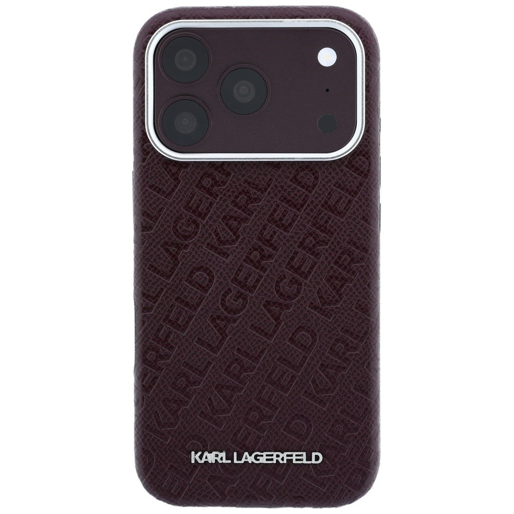 Coque MagSafe pour Apple iPhone 18 Pro / 17 Pro, Karl Lagerfeld, Logo Métal Grainé, Bordeaux