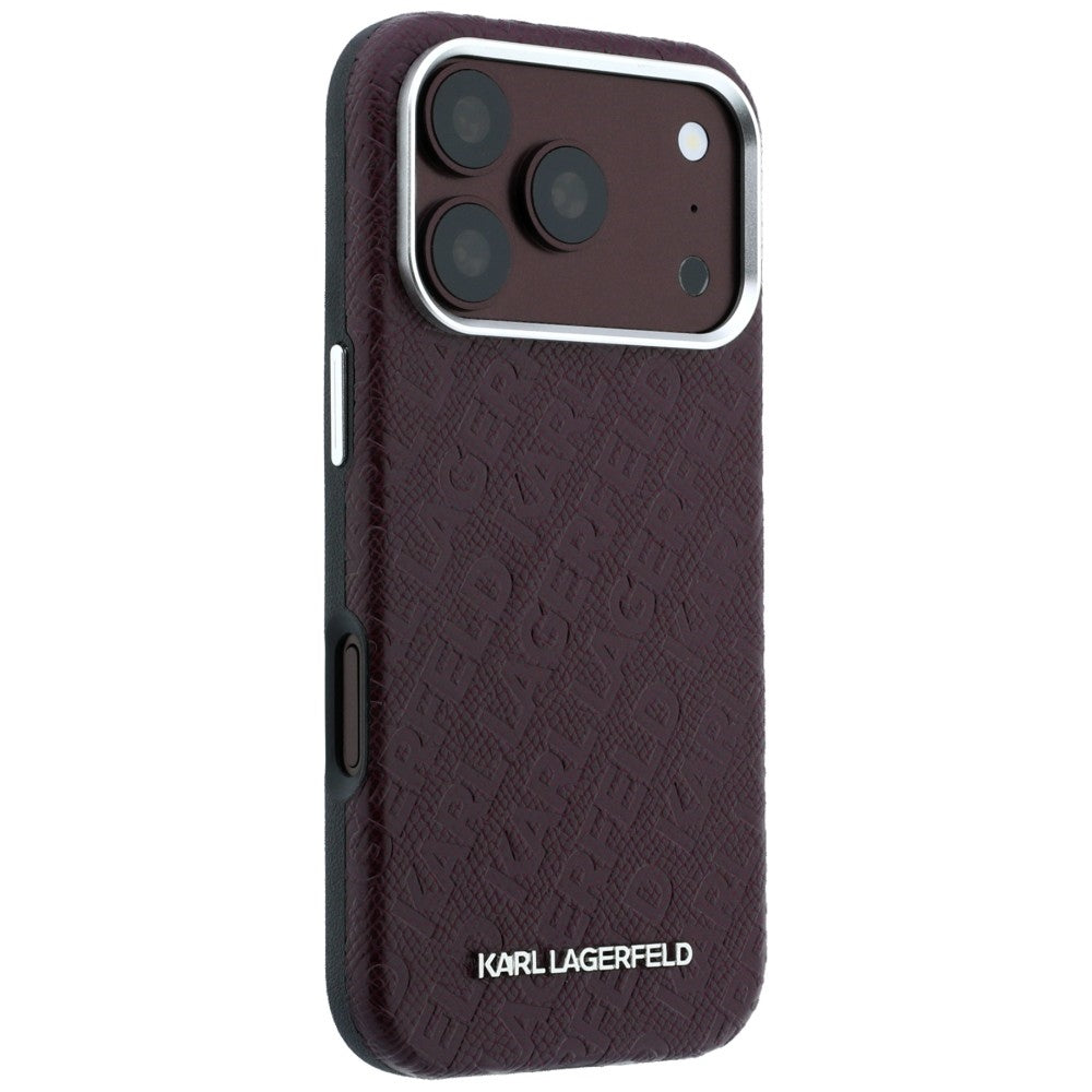 Coque MagSafe pour Apple iPhone 18 Pro / 17 Pro, Karl Lagerfeld, Logo Métal Grainé, Bordeaux