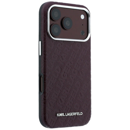 Coque MagSafe pour Apple iPhone 18 Pro / 17 Pro, Karl Lagerfeld, Logo Métal Grainé, Bordeaux