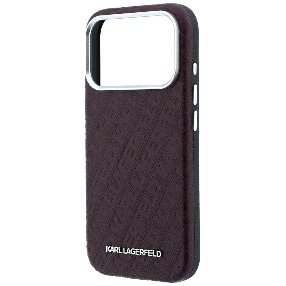 Coque MagSafe pour Apple iPhone 18 Pro / 17 Pro, Karl Lagerfeld, Logo Métal Grainé, Bordeaux