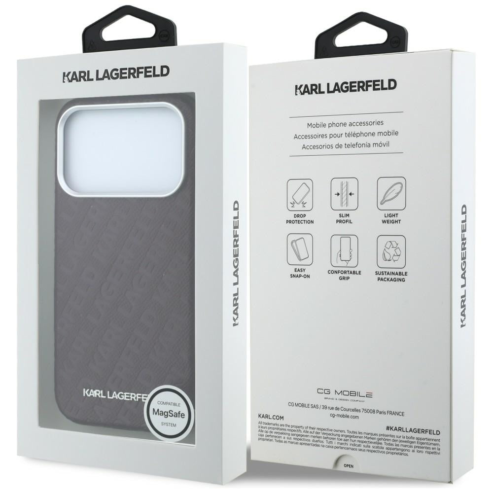 Coque MagSafe pour Apple iPhone 18 Pro / 17 Pro, Karl Lagerfeld, Logo Métal Grainé, Bordeaux