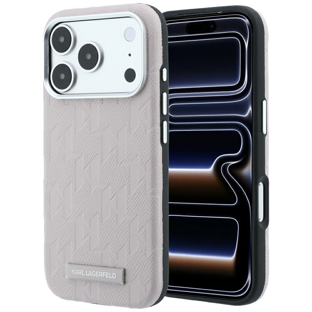 Coque MagSafe pour Apple iPhone 18 Pro / 17 Pro, Karl Lagerfeld, Logo en résine mono grainée, Rose