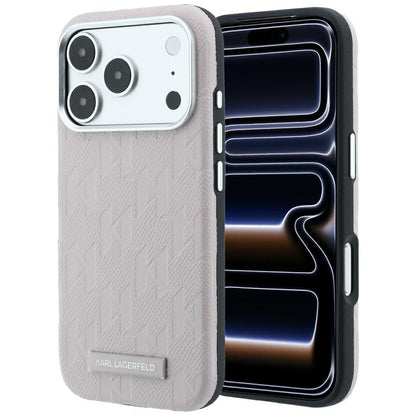 Coque MagSafe pour Apple iPhone 18 Pro / 17 Pro, Karl Lagerfeld, Logo en résine mono grainée, Rose