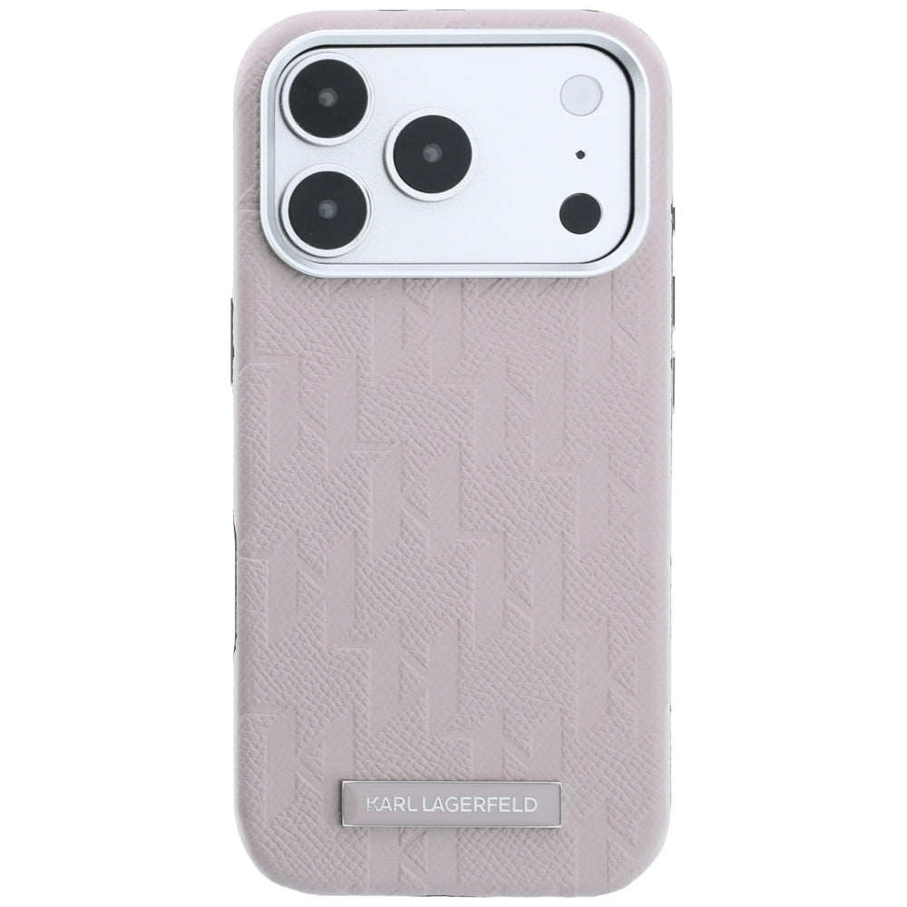 Coque MagSafe pour Apple iPhone 18 Pro / 17 Pro, Karl Lagerfeld, Logo en résine mono grainée, Rose