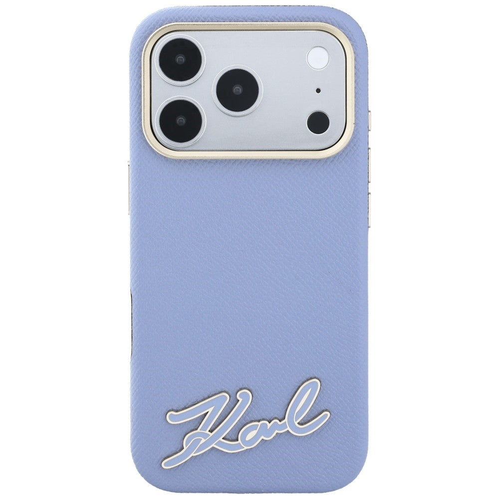 Coque MagSafe pour Apple iPhone 18 Pro / 17 Pro, Karl Lagerfeld, Logo en résine grainée, Bleu