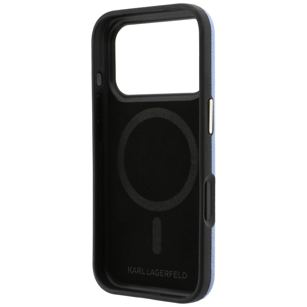 Coque MagSafe pour Apple iPhone 18 Pro / 17 Pro, Karl Lagerfeld, Logo en résine grainée, Bleu