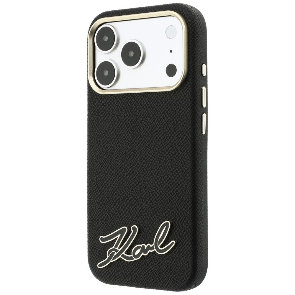 Coque MagSafe pour Apple iPhone 18 Pro / 17 Pro, Karl Lagerfeld, Logo en résine grainée, Noire