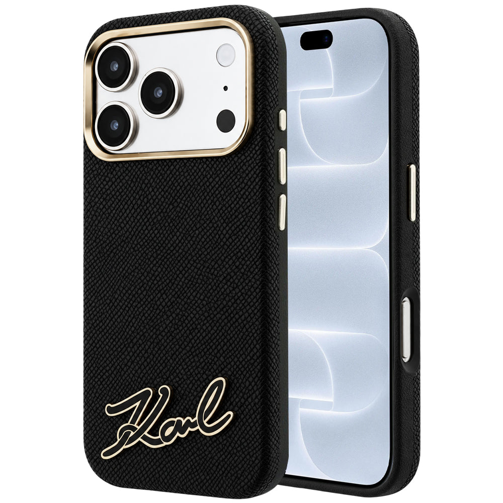 Coque MagSafe pour Apple iPhone 18 Pro / 17 Pro, Karl Lagerfeld, Logo en résine grainée, Noire
