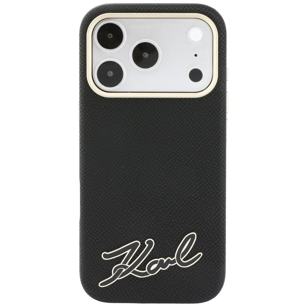 Coque MagSafe pour Apple iPhone 18 Pro / 17 Pro, Karl Lagerfeld, Logo en résine grainée, Noire