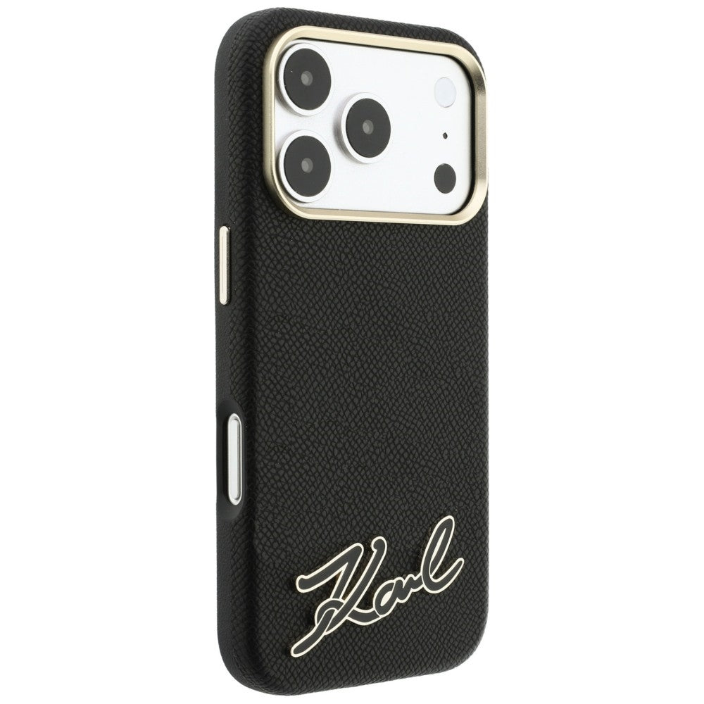 Coque MagSafe pour Apple iPhone 18 Pro / 17 Pro, Karl Lagerfeld, Logo en résine grainée, Noire