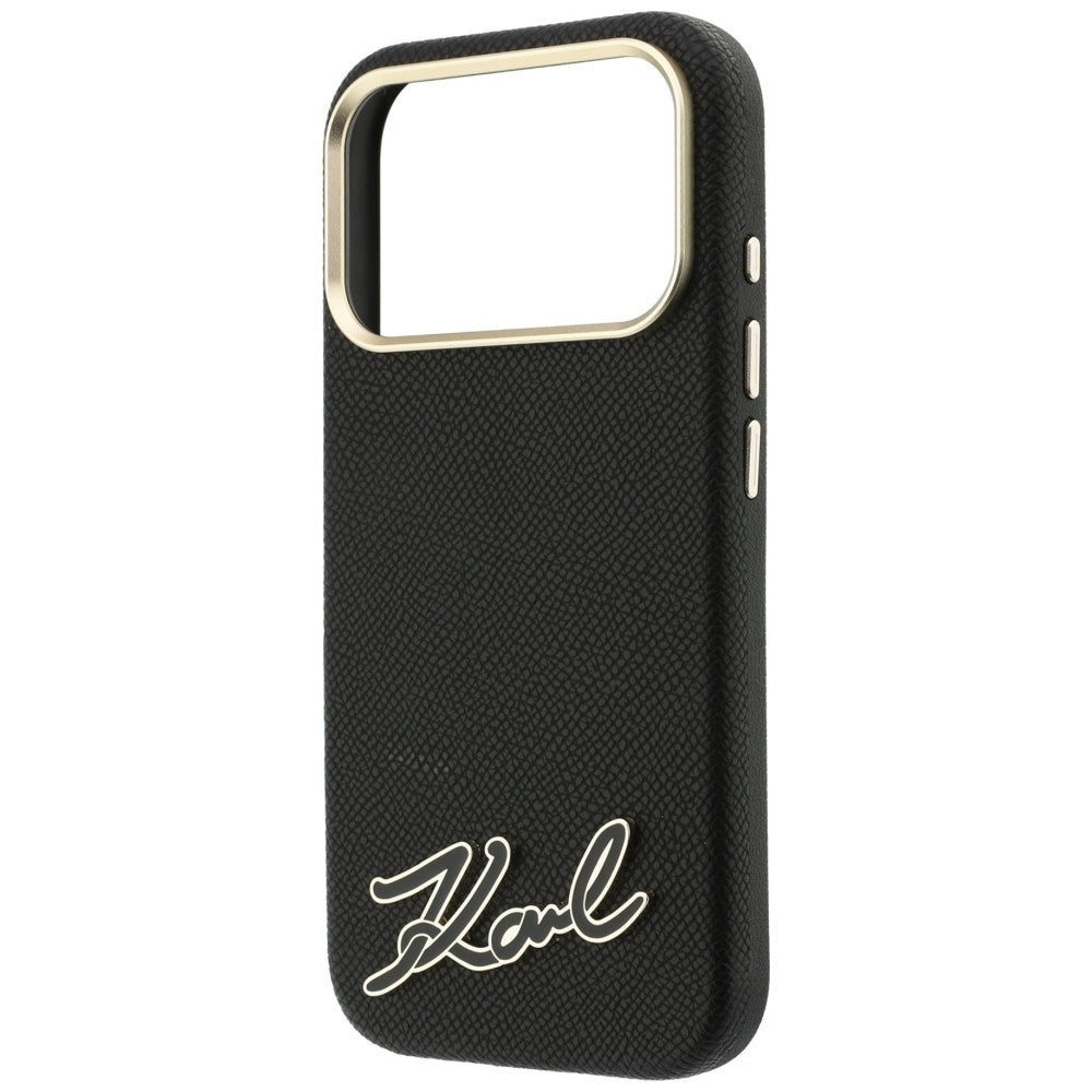 Coque MagSafe pour Apple iPhone 18 Pro / 17 Pro, Karl Lagerfeld, Logo en résine grainée, Noire