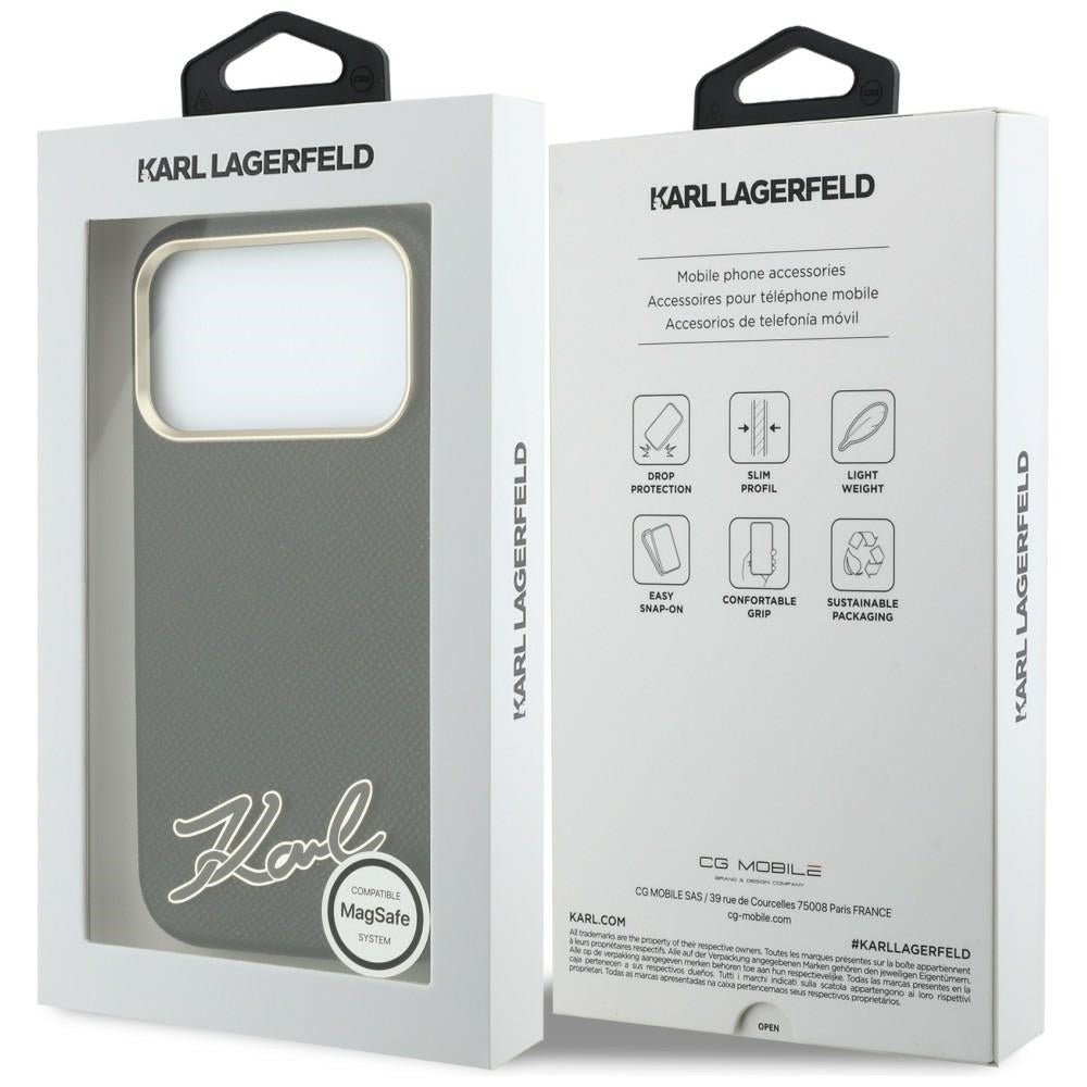 Coque MagSafe pour Apple iPhone 18 Pro / 17 Pro, Karl Lagerfeld, Logo en résine grainée, Noire