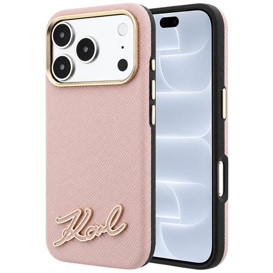 MagSafe Case for Apple iPhone 18 Pro / 17 Pro, Karl Lagerfeld, Grained Resin Sign Logo, Pink