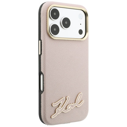 Coque MagSafe pour Apple iPhone 18 Pro / 17 Pro, Karl Lagerfeld, Logo en résine grainée, Rose