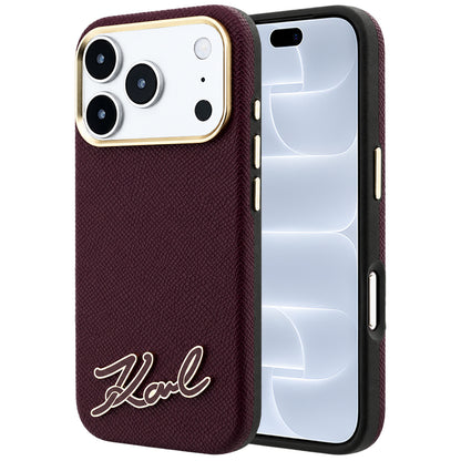 Coque MagSafe pour Apple iPhone 18 Pro / 17 Pro, Karl Lagerfeld, Logo en résine grainée, Bordeaux