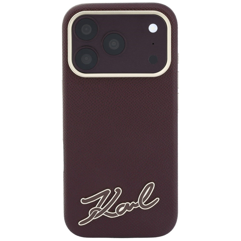 Coque MagSafe pour Apple iPhone 18 Pro / 17 Pro, Karl Lagerfeld, Logo en résine grainée, Bordeaux