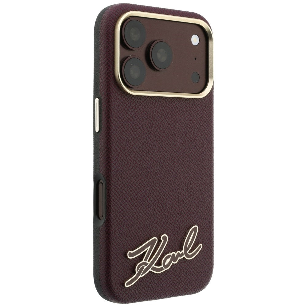 Coque MagSafe pour Apple iPhone 18 Pro / 17 Pro, Karl Lagerfeld, Logo en résine grainée, Bordeaux