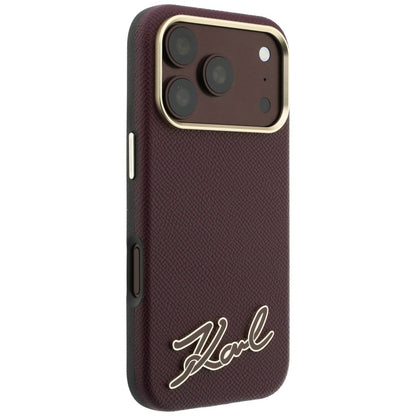 Coque MagSafe pour Apple iPhone 18 Pro / 17 Pro, Karl Lagerfeld, Logo en résine grainée, Bordeaux