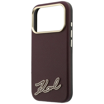 Coque MagSafe pour Apple iPhone 18 Pro / 17 Pro, Karl Lagerfeld, Logo en résine grainée, Bordeaux