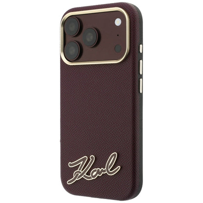Coque MagSafe pour Apple iPhone 18 Pro / 17 Pro, Karl Lagerfeld, Logo en résine grainée, Bordeaux