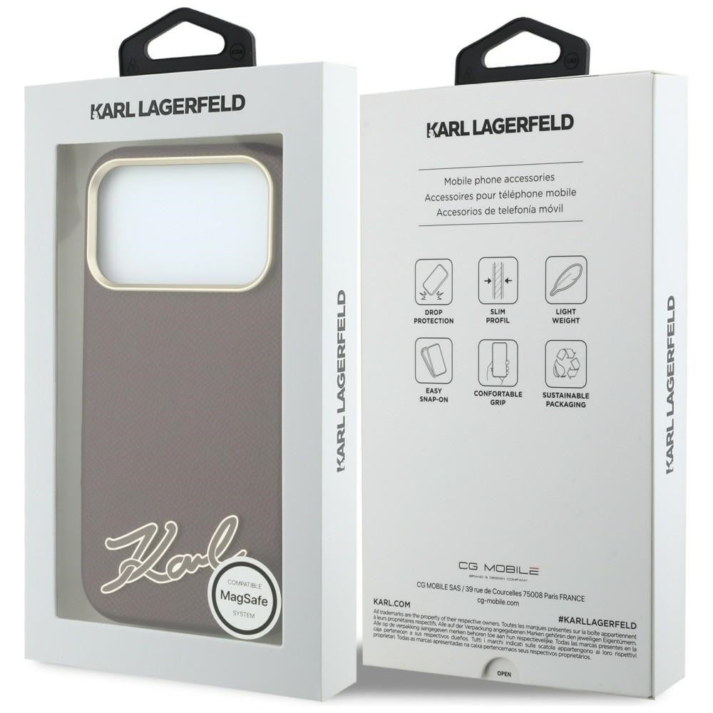 Coque MagSafe pour Apple iPhone 18 Pro / 17 Pro, Karl Lagerfeld, Logo en résine grainée, Bordeaux