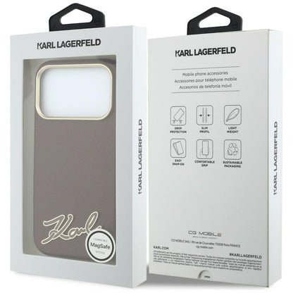 Coque MagSafe pour Apple iPhone 18 Pro / 17 Pro, Karl Lagerfeld, Logo en résine grainée, Bordeaux