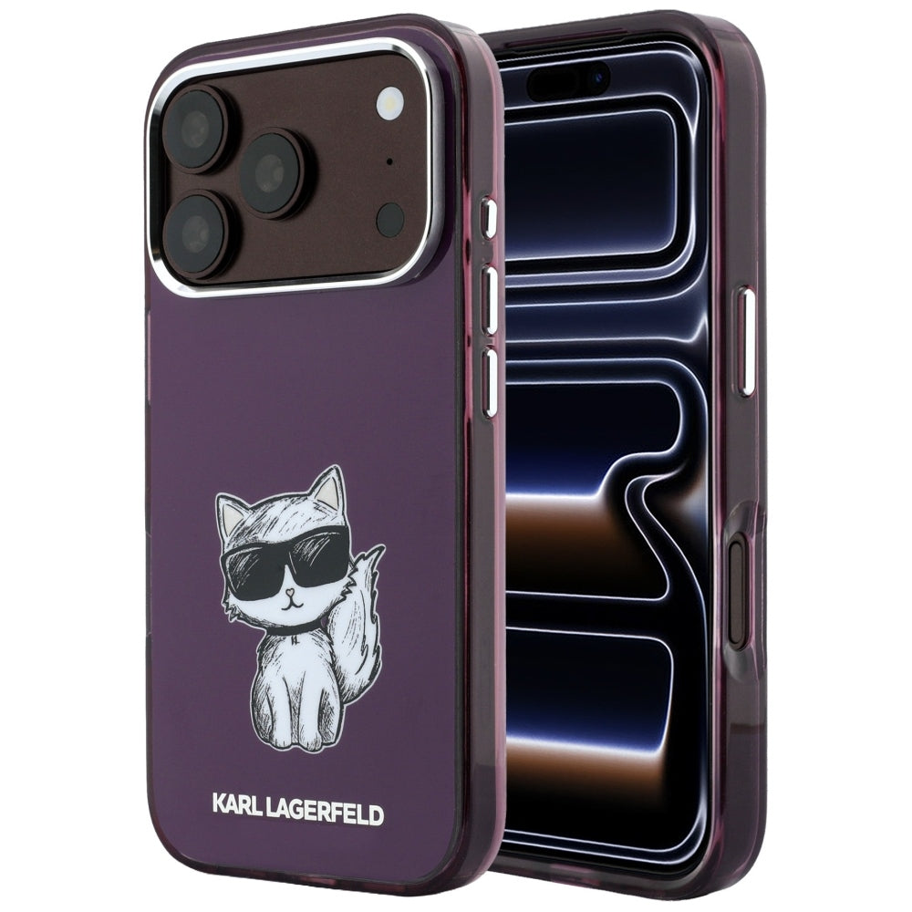 Coque MagSafe pour Apple iPhone 18 Pro / 17 Pro, Karl Lagerfeld, HC IML Choupette Body Sketch Print, Bordeaux
