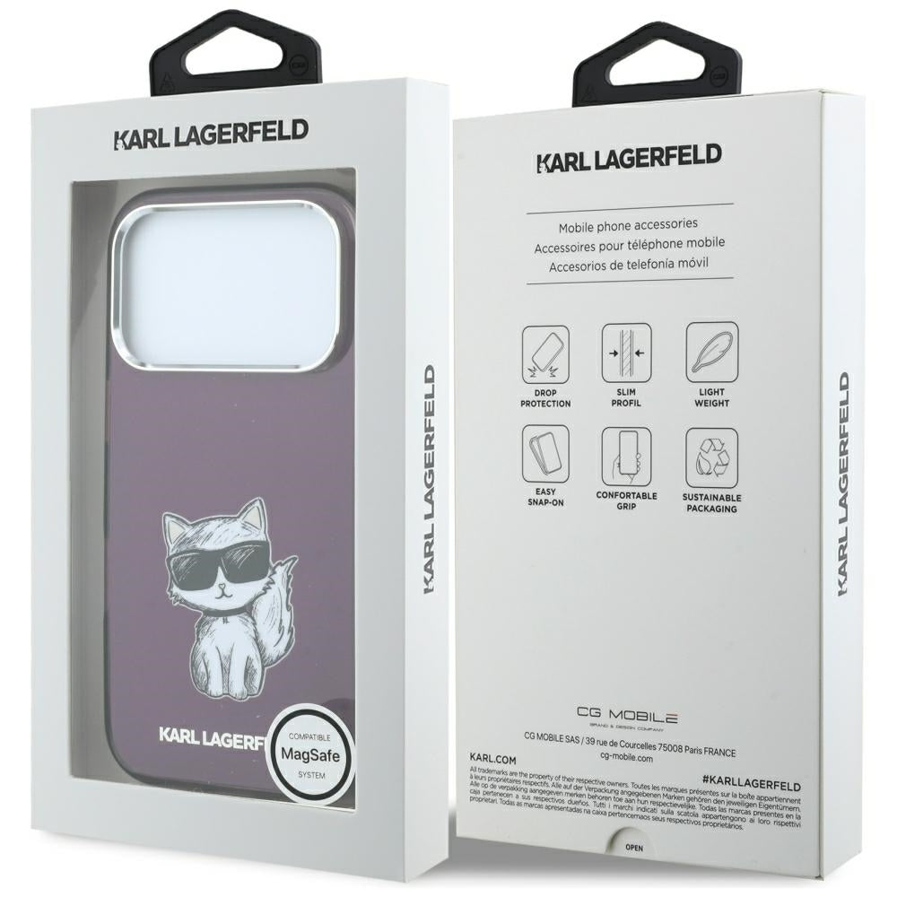 Coque MagSafe pour Apple iPhone 18 Pro / 17 Pro, Karl Lagerfeld, HC IML Choupette Body Sketch Print, Bordeaux