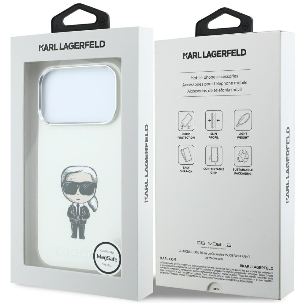 Coque MagSafe pour Apple iPhone 18 Pro / 17 Pro, Karl Lagerfeld, HC IML Ikonik Sketch Print, Beige