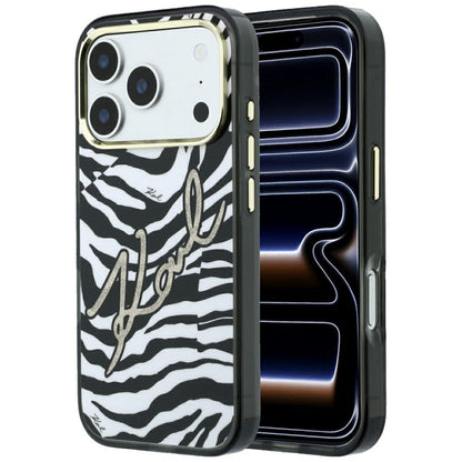 Coque MagSafe pour Apple iPhone 18 Pro / 17 Pro, Karl Lagerfeld, HC IML Signature Zebra Glitter Gold, Noire