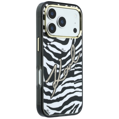 Coque MagSafe pour Apple iPhone 18 Pro / 17 Pro, Karl Lagerfeld, HC IML Signature Zebra Glitter Gold, Noire