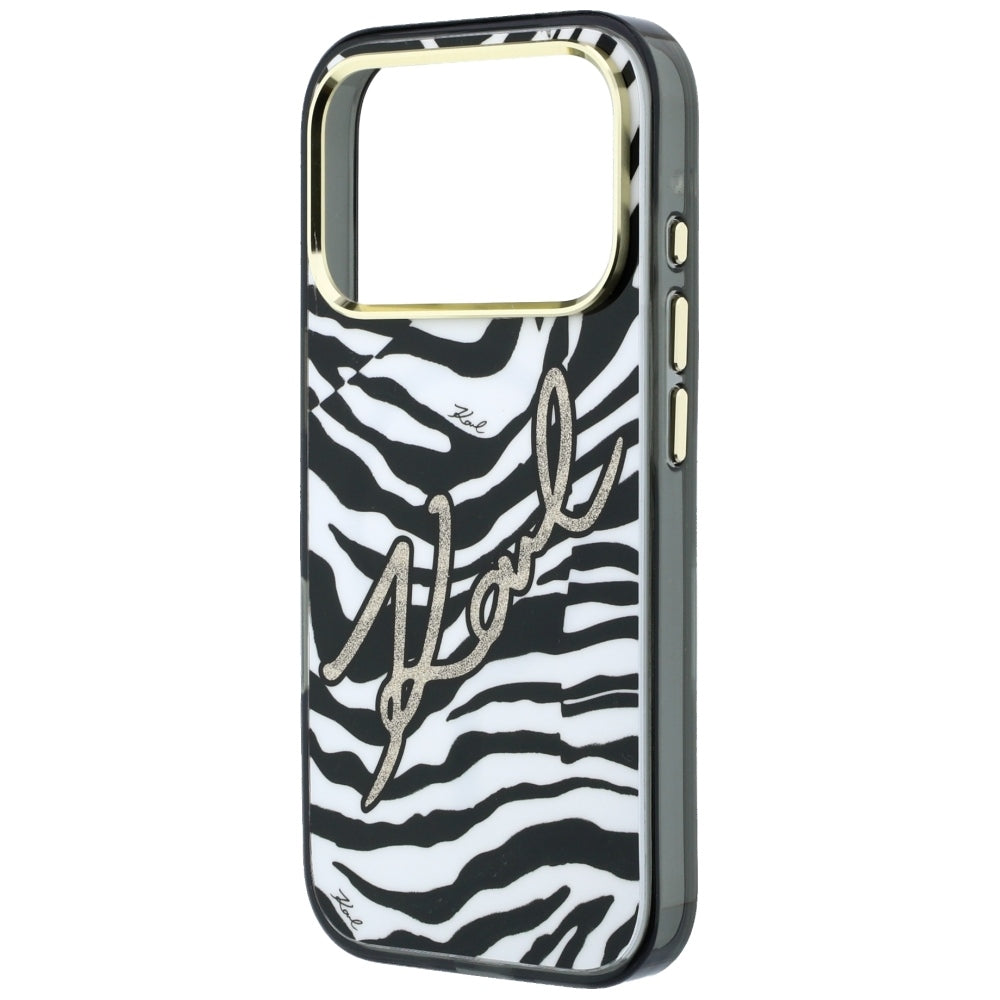 Coque MagSafe pour Apple iPhone 18 Pro / 17 Pro, Karl Lagerfeld, HC IML Signature Zebra Glitter Gold, Noire