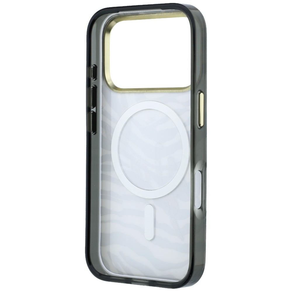 Coque MagSafe pour Apple iPhone 18 Pro / 17 Pro, Karl Lagerfeld, HC IML Signature Zebra Glitter Gold, Noire