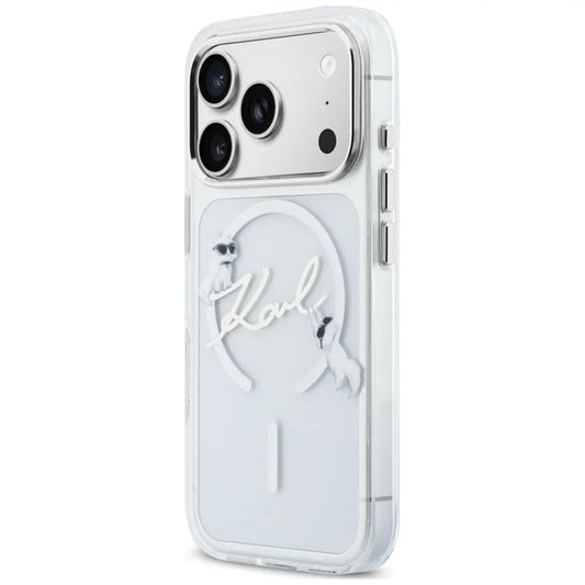 MagSafe Case for Apple iPhone 18 Pro / 17 Pro, Karl Lagerfeld, IML Choupette Karl Script Logo, Transparent