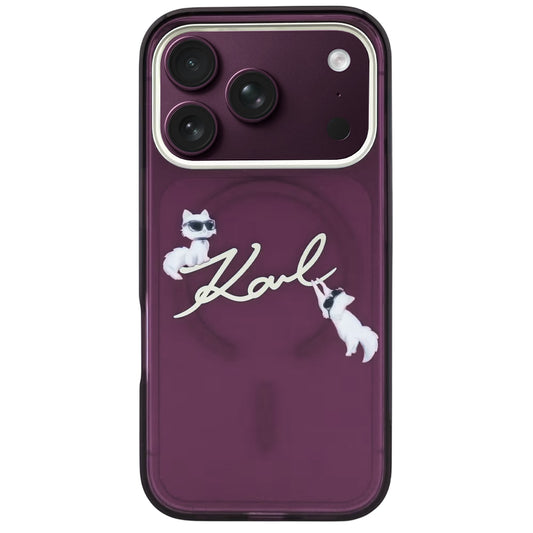 MagSafe Case for Apple iPhone 18 Pro / 17 Pro, Karl Lagerfeld, IML Choupette Karl Script Logo, Burgundy