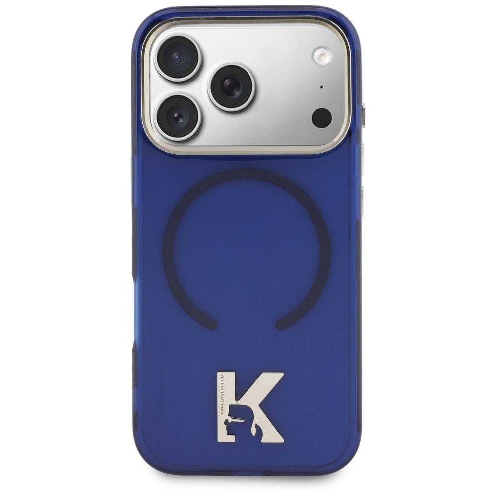 Coque MagSafe pour Apple iPhone 18 Pro / 17 Pro, Karl Lagerfeld, logo IML Karl Head, bleue