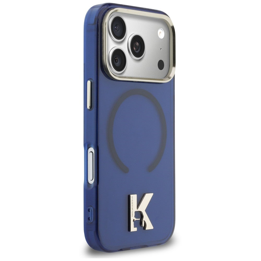 Coque MagSafe pour Apple iPhone 18 Pro / 17 Pro, Karl Lagerfeld, logo IML Karl Head, bleue
