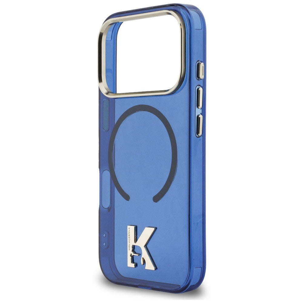 Coque MagSafe pour Apple iPhone 18 Pro / 17 Pro, Karl Lagerfeld, logo IML Karl Head, bleue