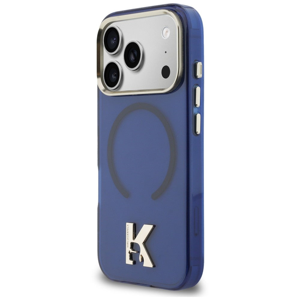 Coque MagSafe pour Apple iPhone 18 Pro / 17 Pro, Karl Lagerfeld, logo IML Karl Head, bleue