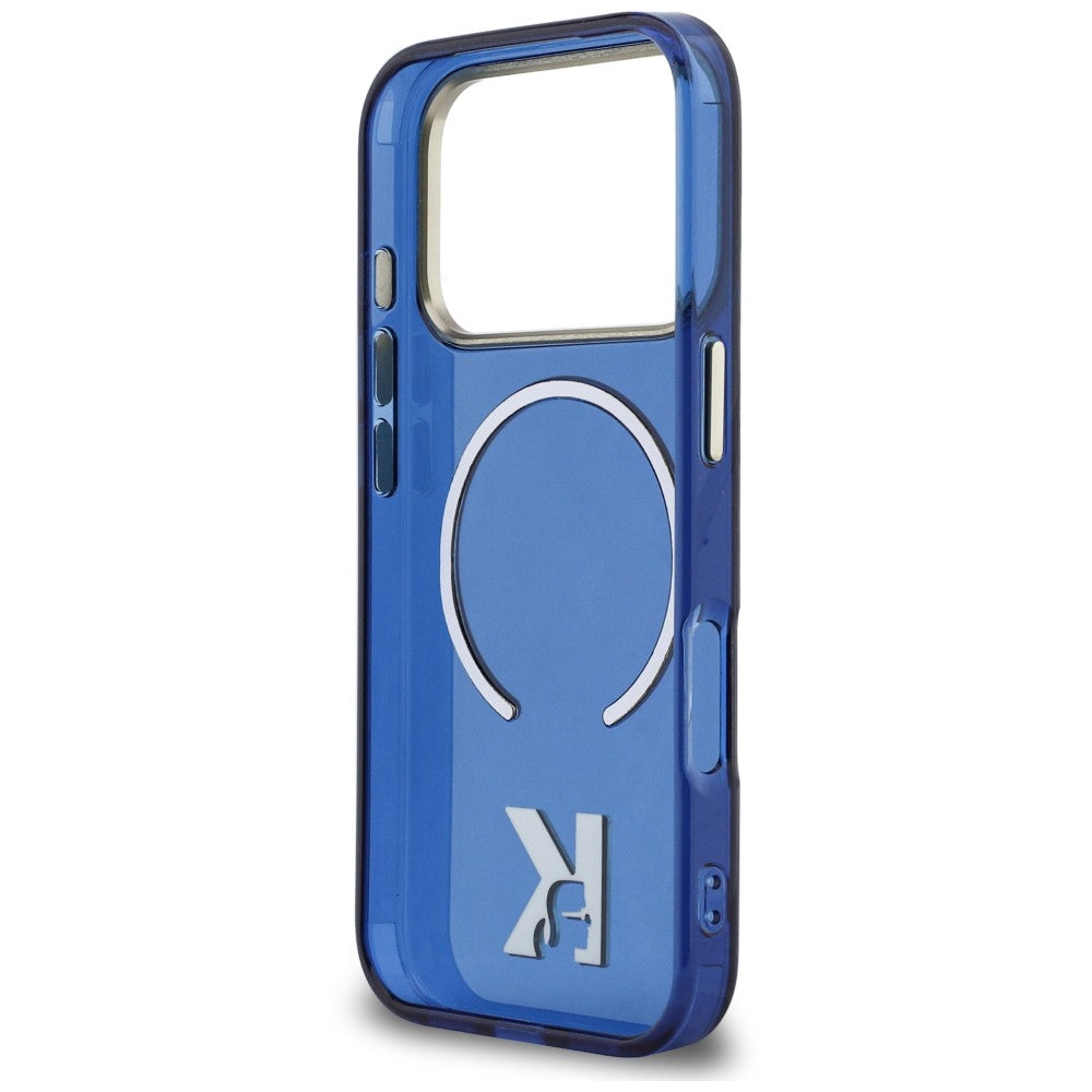 Coque MagSafe pour Apple iPhone 18 Pro / 17 Pro, Karl Lagerfeld, logo IML Karl Head, bleue