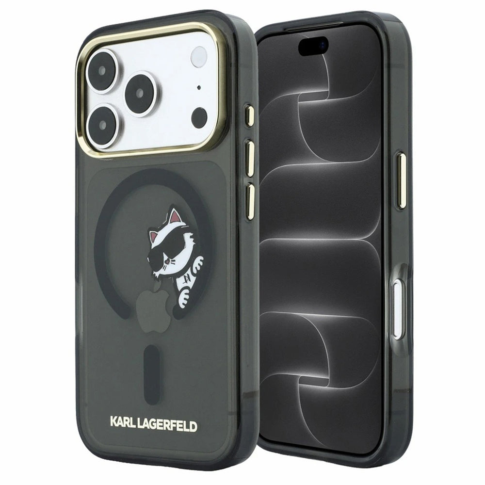 Coque MagSafe pour Apple iPhone 18 Pro / 17 Pro, Karl Lagerfeld, IML Peekaboo Print et Cadre Métallique, Noire