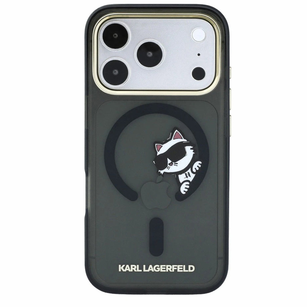 Coque MagSafe pour Apple iPhone 18 Pro / 17 Pro, Karl Lagerfeld, IML Peekaboo Print et Cadre Métallique, Noire