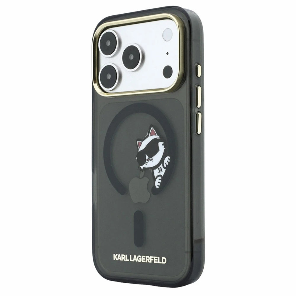 Coque MagSafe pour Apple iPhone 18 Pro / 17 Pro, Karl Lagerfeld, IML Peekaboo Print et Cadre Métallique, Noire